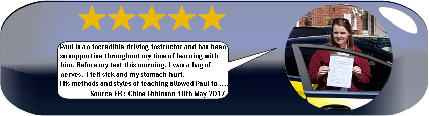 5 star review by chloe robinsoin of pauls 5 star driving tuition